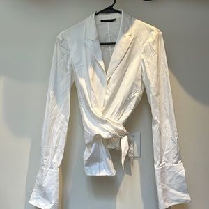 Classic 90s Donna Karan wrap top. White poplin cotton